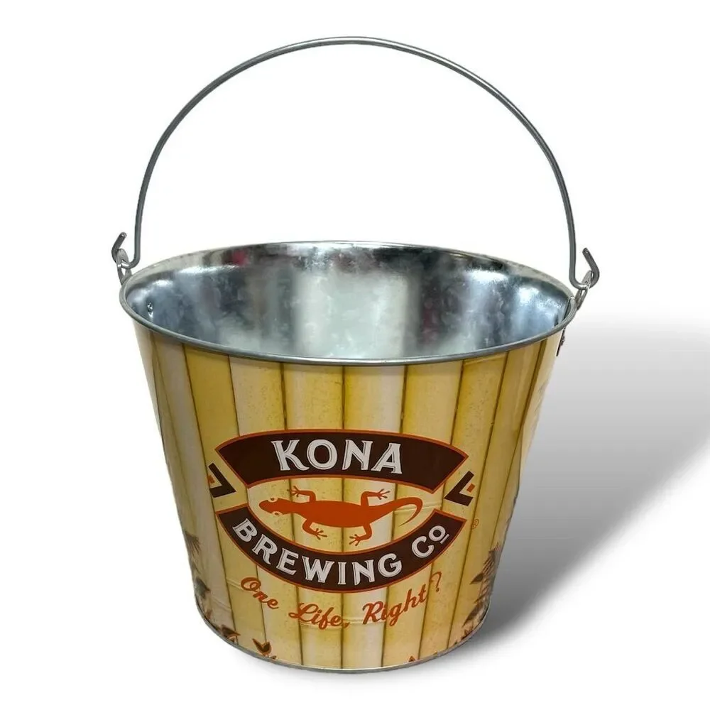 Kona Brewing Yellow Metal Beer Ice Bucket Collectible Barware Hawaiian